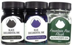 Monteverde Fountain Pen Ink Bottles, Documental Black & Blue W/ Pen Flush