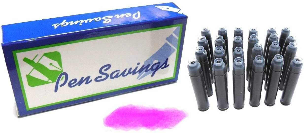 24 Standard International Short Fountain Pen Ink Cartridges, Rose Pink 1 24 Standard International Short Fountain Pen Ink Cartridges, Rose Pink