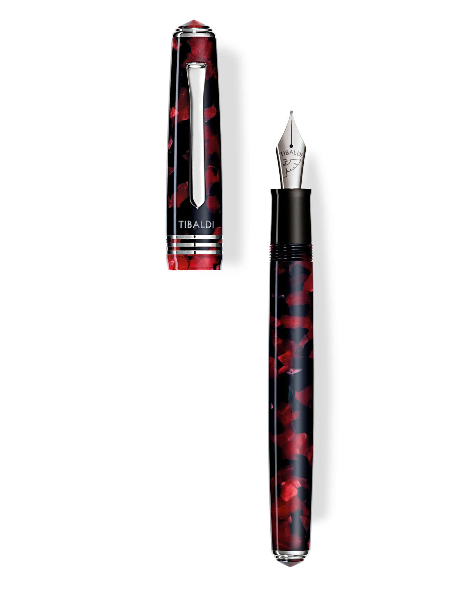 Tibaldi N60 Ruby Red Resin Fountain Pen, Palladium Trim, Double Broad Nib 1 Tibaldi N60 Ruby Red Resin Fountain Pen, Palladium Trim, Double Broad Nib